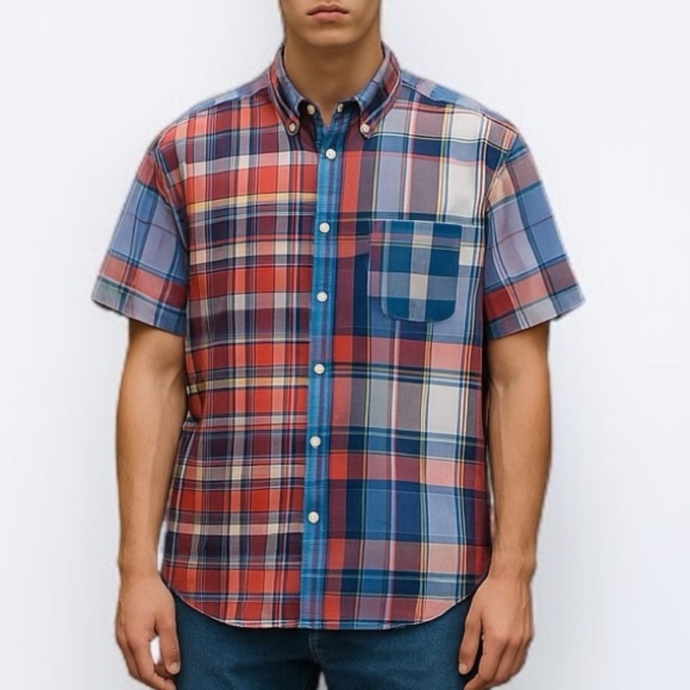 Brooks Brothers Regent Fit Madras Plaid Short Sleeve Button Down Shirt | Size L